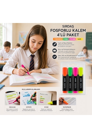 Yuma Ym-792-4 792-t-y-s-p 4pcs Fosforlu Kalem Turuncu - Yeşil - Sarı - Pembe 5691 0 Colorless Blender