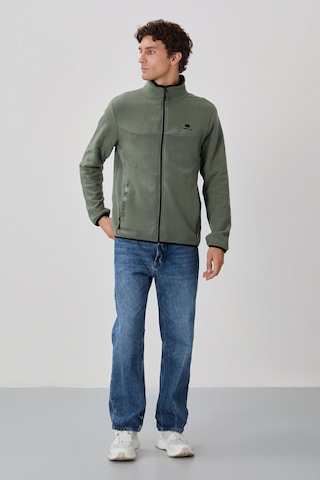 Tommy Life Çağla Yazı Nakışlı Dik Yaka Fermuarlı Standart Kalıp Erkek Sweatshirt Polar - 87992 Çağla