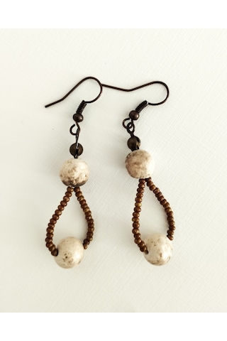 K211 Seramik Boncuklu Küpe Kahverengi