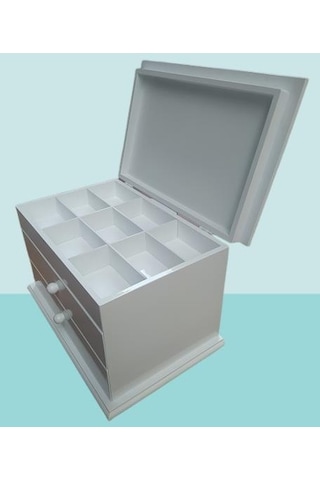 Hobi Adn Dekoratif Makyaj Kutusu 2 Çekmece Ahşap Mdf Beyaz Lake Boya El Yapım