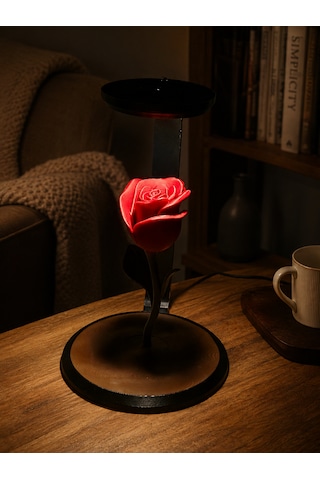 Dekoratif Gül Masa Lambası Led Gece Lambası Romantik Ortam Aydınlatması Modern Tasarım Koyu Kırmızı