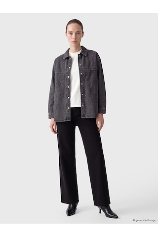 Lcw Comfort Gri Taşlı Kadın Jean Gömlek Tunik