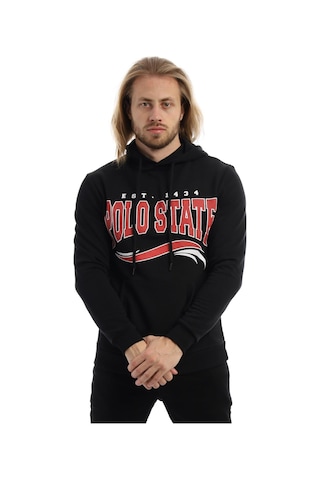 Polostate Erkek Polo State Baskılı Kapüşonlu 3 İplik Şardonlu Sweatshirt Siyah