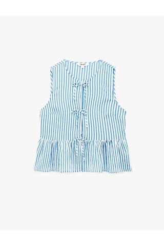 Koton Kolsuz Fiyonklu Önden Bağlamalı Çizgili Peplum Bluz Mavi Çizgili 6sak60246ew