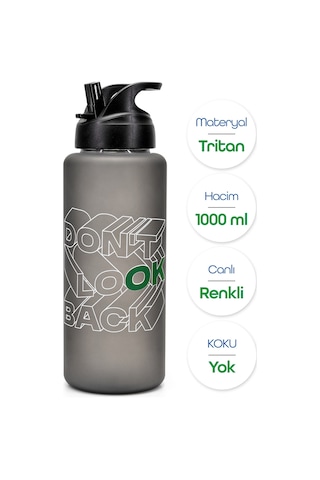 Büyük Su Matarası Tritan Pipetli Su Şişesi Dont Look Spor Matarası Suluğu Bpasız 1000 Ml Siyah 0112 Yeşil