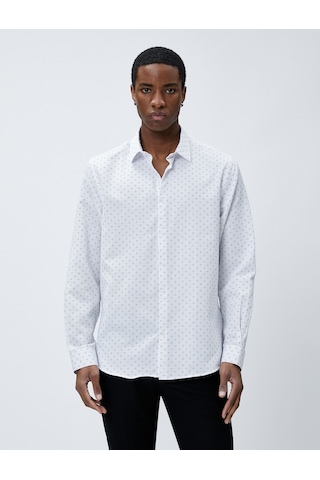 Koton Spor Gömlek Geometrik Detaylı Klasik Yaka Slim Fit Non Iron Beyaz Desenli 4wam60015hw 4WAM60015HW0D0 Beyaz