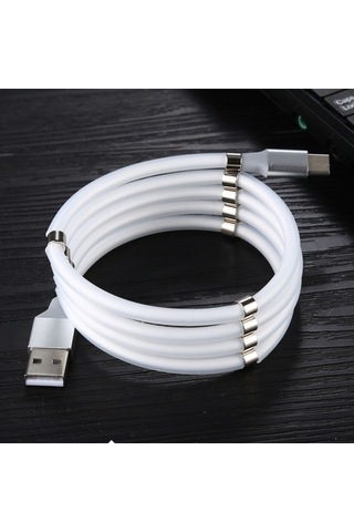 Sandwich 1m Beyaz Type-c Şarj Kablosu, Manyetik Toplama, Sargı Engelleme, Akıllı Çip Sabit Akım, Yüksek Güvenlik
