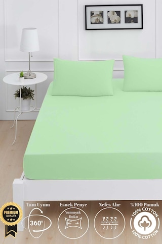 Mirava Premium %100 Pamuk Penye Lastikli Tek Kişilik Çarşaf Takımı 1 Yastık Kılfı Dahil Mint Yeşil 120x200cm Mint Yeşili
