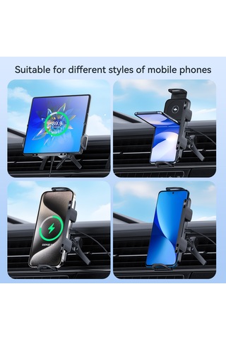 Geeroyoo Manyetik Kablosuz Araç Şarj Desteği, Otomatik Sıkma, Çift Bobinli Gri