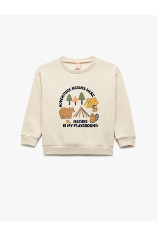 Koton Bisiklet Yaka Uzun Kollu Şardonlu Baskılı Sweatshirt Ekru 7wmb10028tk