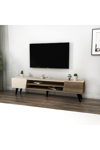 Arnetti Clara Raflı Dolaplı Tv Sehpası, Ceviz Bej - Clara