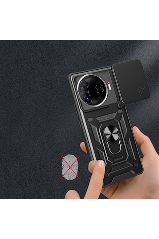 Zore Tecno Camon 30 Pro 5g Kılıf Magnetik Standlı Kamera Korumalı Msra Sürgülü Vega Kapak-siyah Siyah