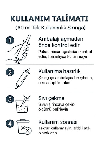 Genjet Steril 50 Ml 60cc Katater Şırınga Tek Kullanımlık Luer Beslenme 3 Parçalı 5 Adet Enjektör