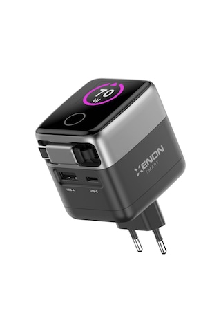 Xenon Smart Hızlı Şarj Adaptörü 70w, Gan, Usb-c & Usb-a, Dahili Type-c Kablo, Pd Pps, Dijital Ekran X6413