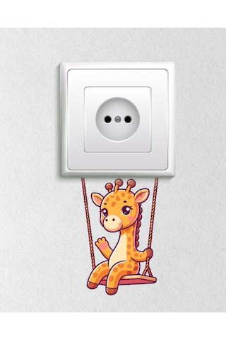 Sevimli Zürafa Salıncakta Dekoratif Priz Sticker 12x8 Cm
