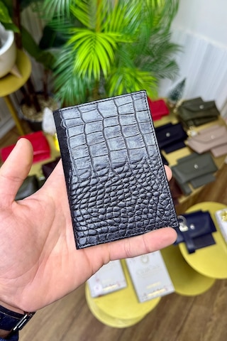 Premium Deri Ruhsat Kılıfı Ve Anahtarlık Seti Siyah Croco