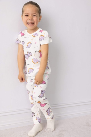Defacto %100 Pamuklu Dinozor Baskılı Pijama Takımı Kız Bebek E1547A525SM Ekru