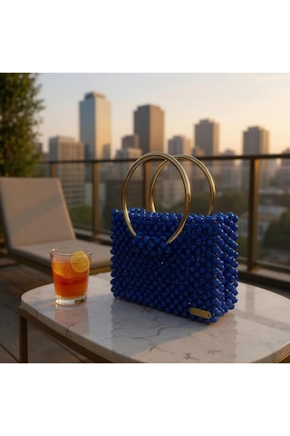 Plentiful İnci Boncuk Çanta, Abiye , Gece , Düğün, Gelin,nişan Çantası Mavi