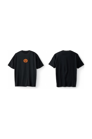 Bumeta Halloween Pumpkin Face Bal Kabağı Oversize Unisex Tişört T-shirt Siyah