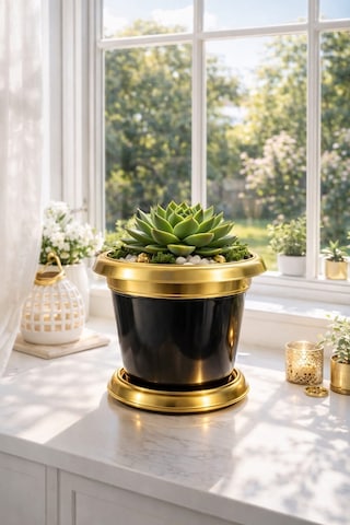 Nf Gold Bilezikli 1,7 Litre Dekoratif Plastik Saksı Siyah