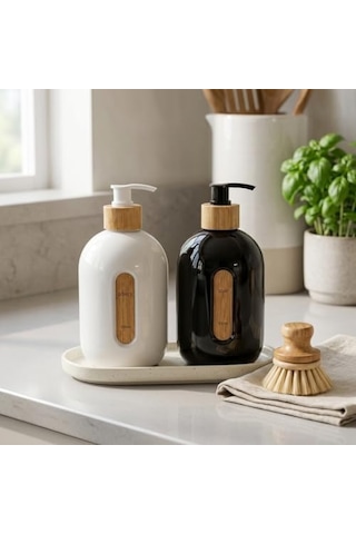 500 Ml Cam Sıvı Sabunluk - Bambu Pompalı Ve Etiketli Şık Tasarım 1 Adet Asorit Gönderim Diğer