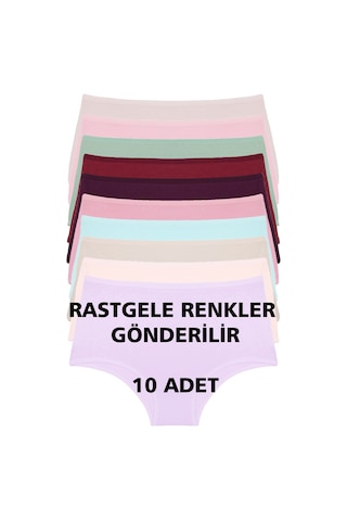 Karısık Renklı Kadın Külot 10 Lu Paket Yüksek Bel Pamuklu Likrali Rastgele Karısık Renklı Çok Renkli