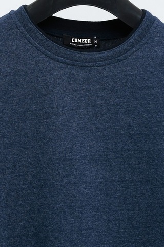 Comeor Erkek İndigo Çift Bisiklet Yaka Standart Rahat Kesim Sweatshirt Cmrb68-indigo