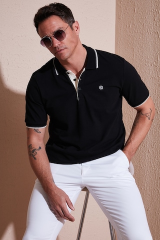 Buratti % 100 Pamuk Düğmeli Regular Fit Erkek Polo Yaka T Shirt 5902118 Siyah-Beyaz