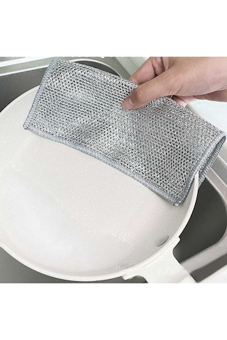 Kangvka Gümüş Tel İki Yönlü Temizlik Bezi - Yağ Tutmayan, Suyu İçeren, Fırça Ve Tabak Temizleyici - 20x20cm 10 Adet