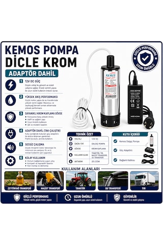 Dicle Krom 220-12 Volt Dalgıç Adaptörlü Mazot Aktarma Sıvı Transfer Pompası
