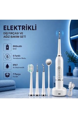 Polham 7 Parça Elektrikli Diş Fırçası Ve Ağız Bakım Seti 5 Modlu, 800mah Şarjlı, Ipx7 Su Geçirmez