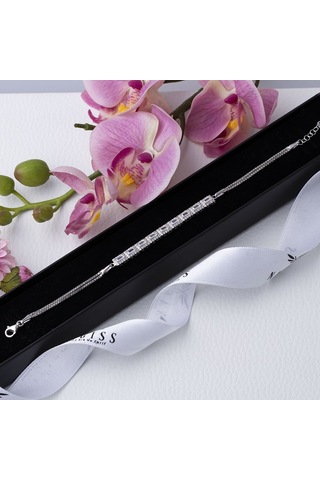 Baget Taşlı Yarım Tur 925 Ayar Gümüş Kadın Bileklik Gümüş