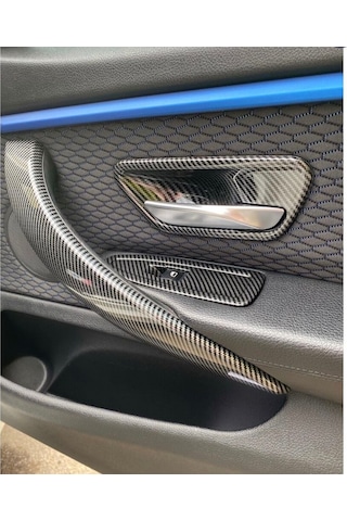 Bmw F30 F32 F34 F36 Uyumlu İç Kapı Kolu Tutamaç + Kapı Açma + Cam Açma Karbon İç Trim Kaplama Seti