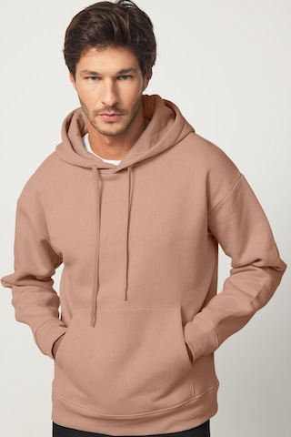 Tudors Unisex Oversize Geniş Kesim Pamuklu Yumuşak Dokulu İçi Polarlı Basic Vizon Renk Kapüşonlu Sweatshirt-31466-vizon Vizon