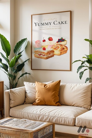 Yummy Cake Tatlı Posteri, Ahşap Çerçeveli Duvar Tablosu - Mutfak Dekorasyonu