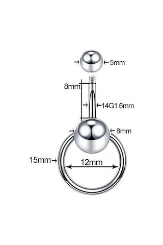 Chavin Çelik 8 Mm Halka Top Göbek Piercing Ev24by Gri