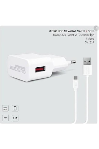 Subzero Sg12 2.1A Micro Usb Seyahat Şarj Cihazı
