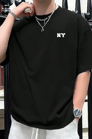 Erkek Ny Baskılı Oversize Tshirt Siyah