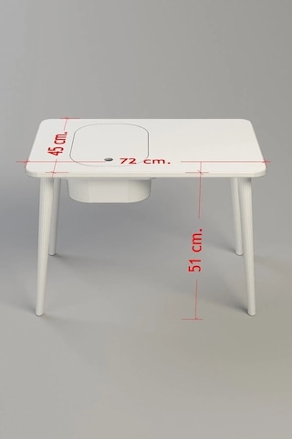 Çocuk Çalışma Oyun Etkinlik Ve Aktivite Masası Tek Tabureli Sepetli Mdf Ahşap Beyaz