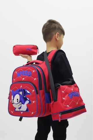 Kirpi Sonic Erkek Çocuk 3 Lü Okul Çanta Seti Özel Tasarım Sırt Çantası Beslenme Çantası Kalemlik Pembe