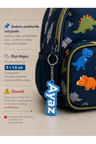 Kişiye Özel İsimli Okul Çantası Anahtarlığı 3d Baskı Açık Mavi
