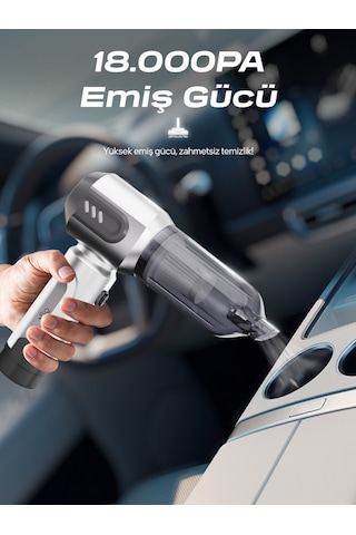 7go Ahv-14 2'si 1 Arada Kablosuz Araç İçi Süpürge Gümüş 18000pa Güçlü Vakum + Üfleme Cam Kırıcı Gümüş