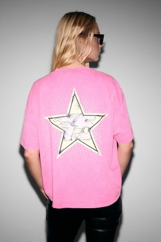 Grımelange Rosy Kadın Yumuşak Ve Esnek Kumaşlı Baskı Detaylı Yıkamalı Pembe T-shirt Pembe