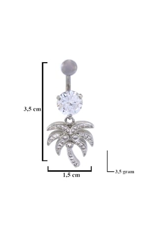 Ferizz 316l Çelik Zirkon Taşlı Palmiyeli Piercing Prc-134 Gümüş