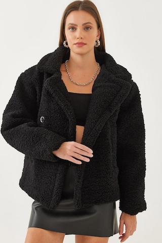 Kadın Astarlı Peluş Mont 2433 60351028 - Siyah