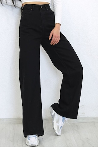 Palazzo Pantolon Siyah Yüksek Bel Geniş Paça Bol Kesim Premium Jeans Siyah