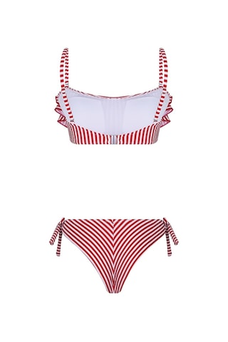 Bonesta Payee Volanlı Straplez Kırmızı Bikini Takımı Kırmızı