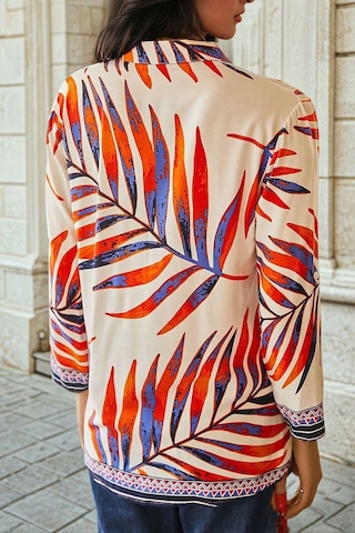 WeShaya Ekru, Renkli Yaprak Desenli, Regular Kesim Gömlek Ekru