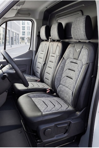 Gri - Siyah Panda Bodrum Serisi Ford Transit 2014+ Araca Özel Keten Ticari Oto Koltuk Kılıfı