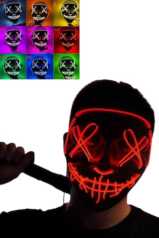 Teknodayım Led Işıklı Neon Maske Cadılar Bayramı Maskesi Korkunç Korku Maskesi